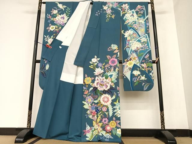 平和屋本店■極上　振袖　友禅　作家物・泰和　松花文　藍鉄色地　逸品　DZAA9893kh5 楽天市場】平和屋本店□極上 本加賀友禅作家 松島由美 訪問着 草花文