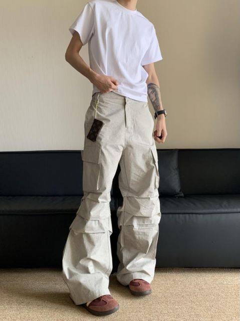 メンズ ファッション 服 男性用 オシャレ シンプル 大人 かっこいい 大きいサイズ ストリート 紳士服 アメリカン レトロ マルチ ケット ストリート パンツ ストレート カジュアル