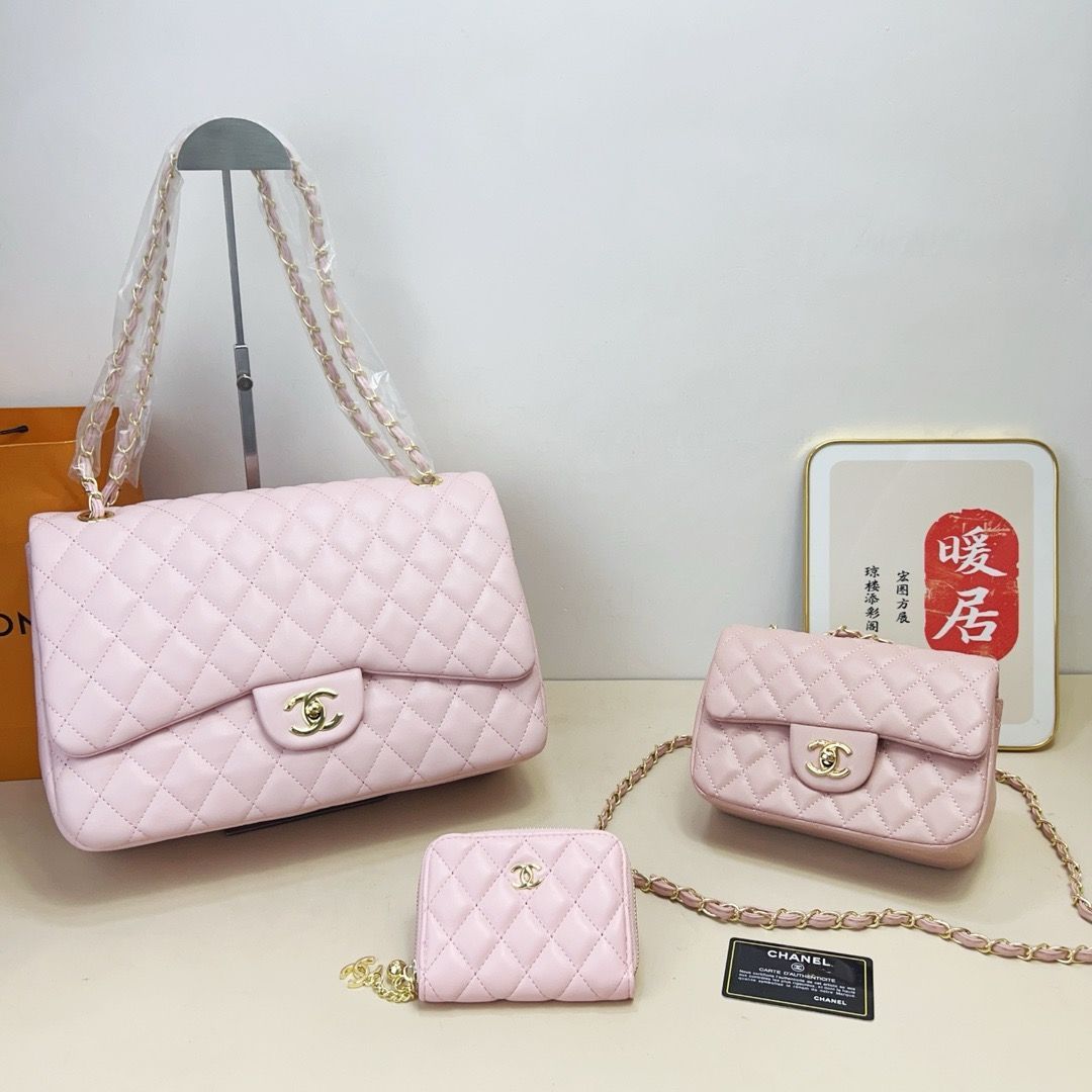 極美品シャネル3点セットコンボパック✨ピンクCHANEL シャネル ショルダーバッグクロスボディバッグハンドバッグウォレットチェーンバッグ3点セットコンボパック