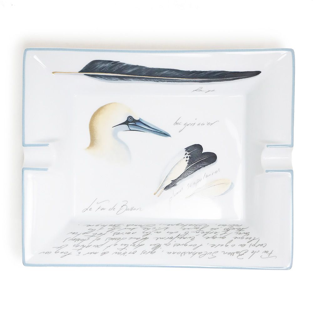 エルメス バード カツオドリ 鳥 スクエアプレート アクセサリートレイ アッシュトレイ 飾皿 灰皿 陶器 ポーセリン ホワイト ブルー 白 HERMES（未使用保管品） エルメス バード カツオドリ 鳥 スクエアプレート アクセサリートレイ