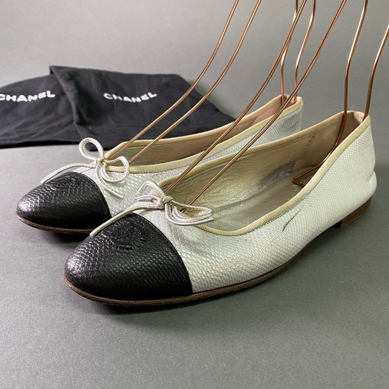 4l19 CHANEL シャネル ココマーク リボン バレエシューズ 38 1/2  