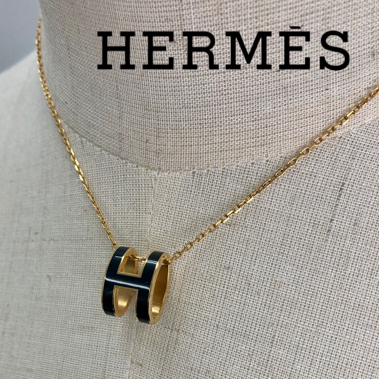 HERMES エルメス ポップアッシュ H ネックレス ブラック×ゴールド エルメス ポップアッシュ Hネックレス ネックレス GP ブラック