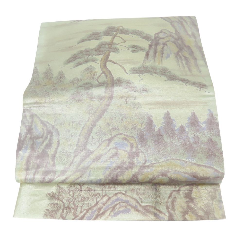 袋帯 正絹 金銀糸除く シルバー系 グリーン系 風景 お洒落 和装 呉服 和服 きもの レディース 女性