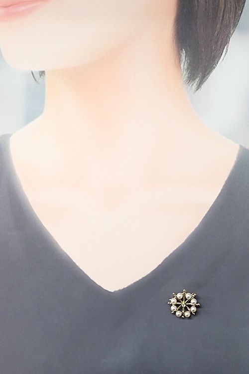 ミキモト アコヤ真珠 ブローチ ダイヤモンド K18イエローゴールド  