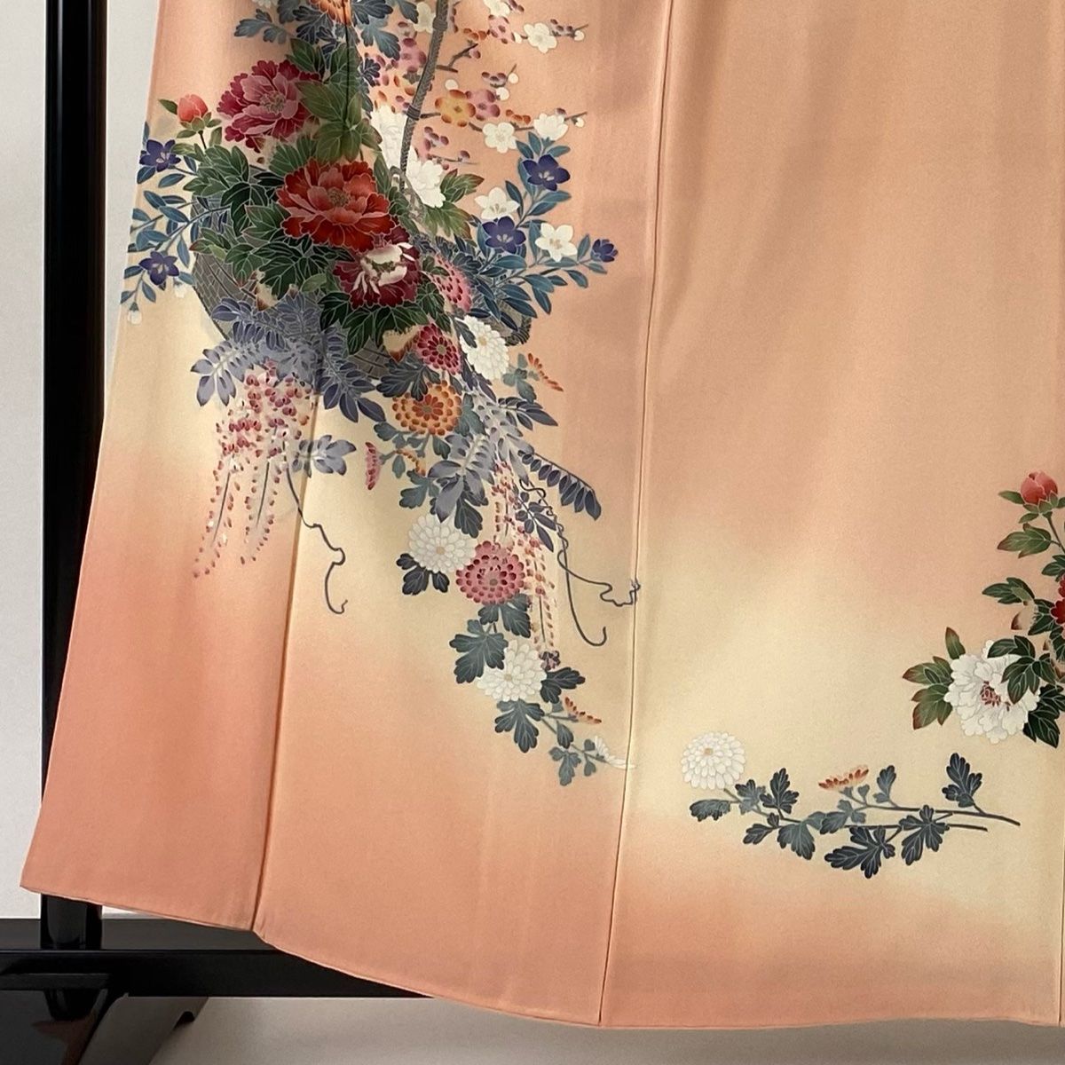 訪問着 身丈161.5cm 裄丈62cm S 袷 落款 花籠 草花 ぼかし 薄ピンク 正絹 名品