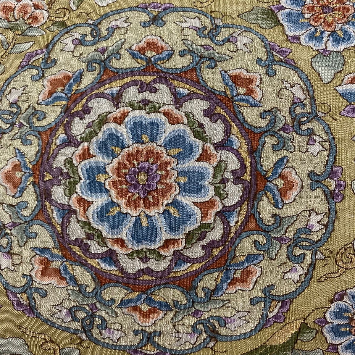 袋帯 秀品 捻り梅 桜 箔 金銀糸 黒 六通 正絹 【中古】 袋帯 美