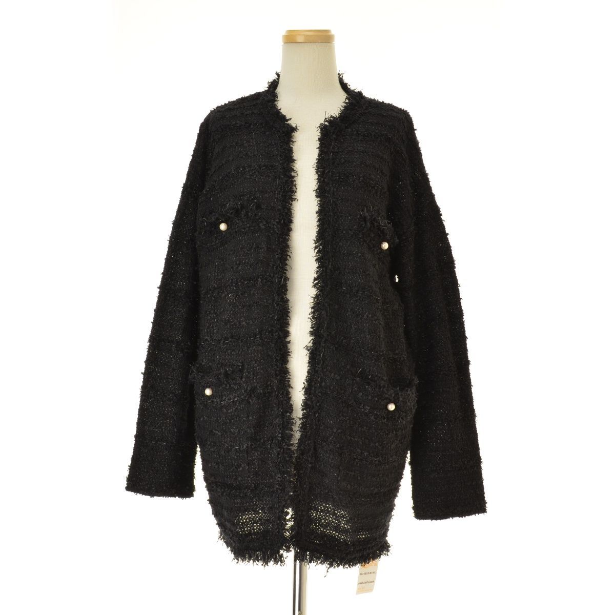 【SOEJU】完売品　ツイードライクロングニットジャケット ブラック ツイードライクロングニットジャケット - SOÉJU online store