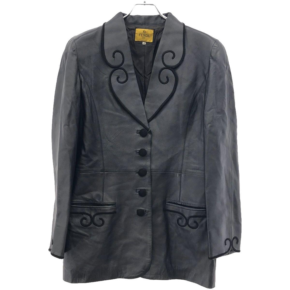 FENDI フェンディ パイピングレザーハーフコート ブラック 46 - メルカリ 