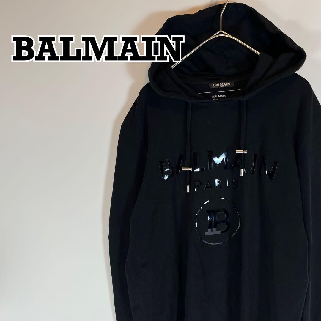 希少デザイン BALMAIN パーカー プルオーバー 薄手 ブラック - メルカリ