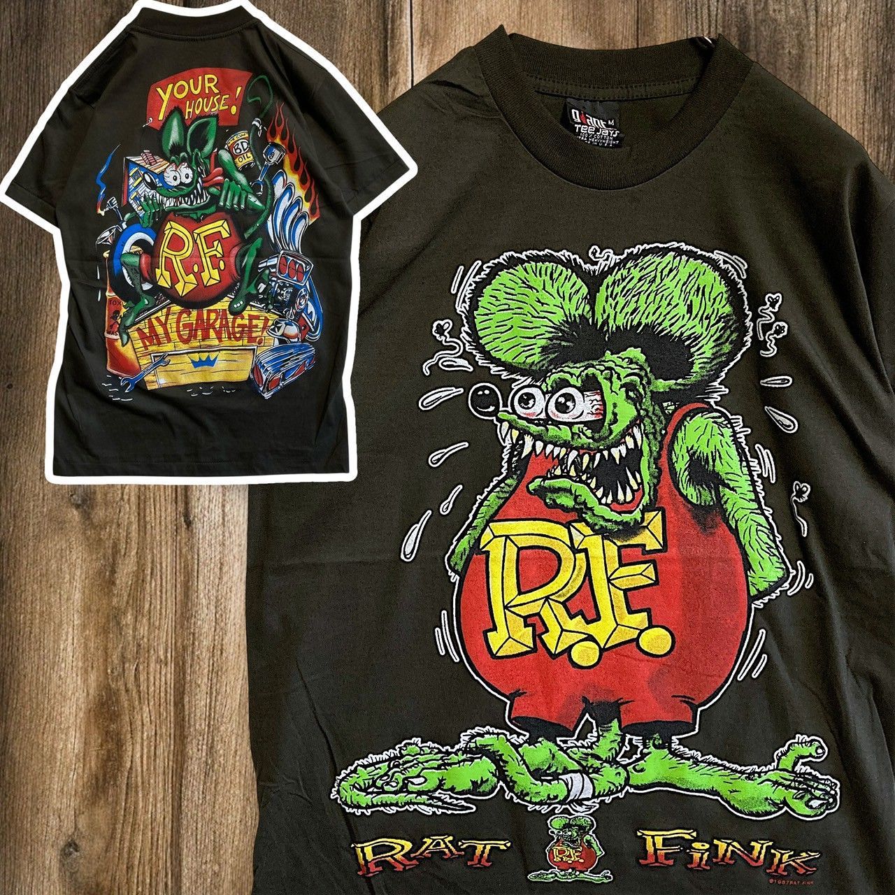【本物保証】 mm] BFAO キャラ Tシャツ 古着 USA製 黒 ラットフィンク RAT トップス