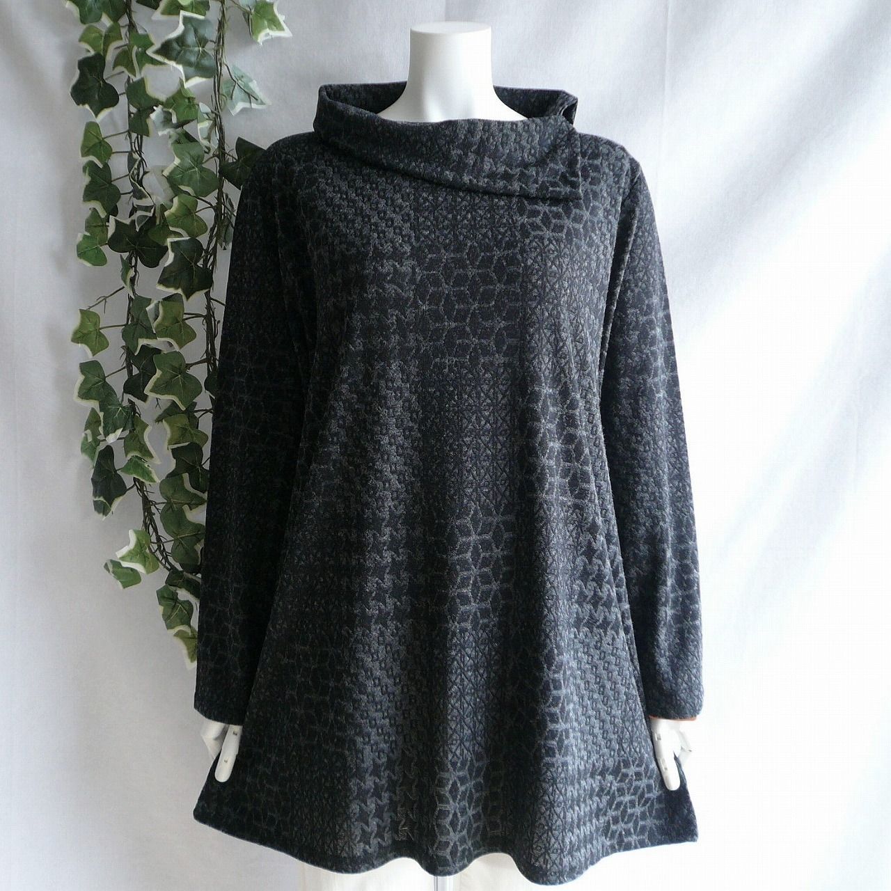  9276 ML サイドウェイ チュニック グレー系 秋 冬 レディース ジャガードフ 幾何学模様 上質 上品 50代 60代 70代 長袖 チュニック