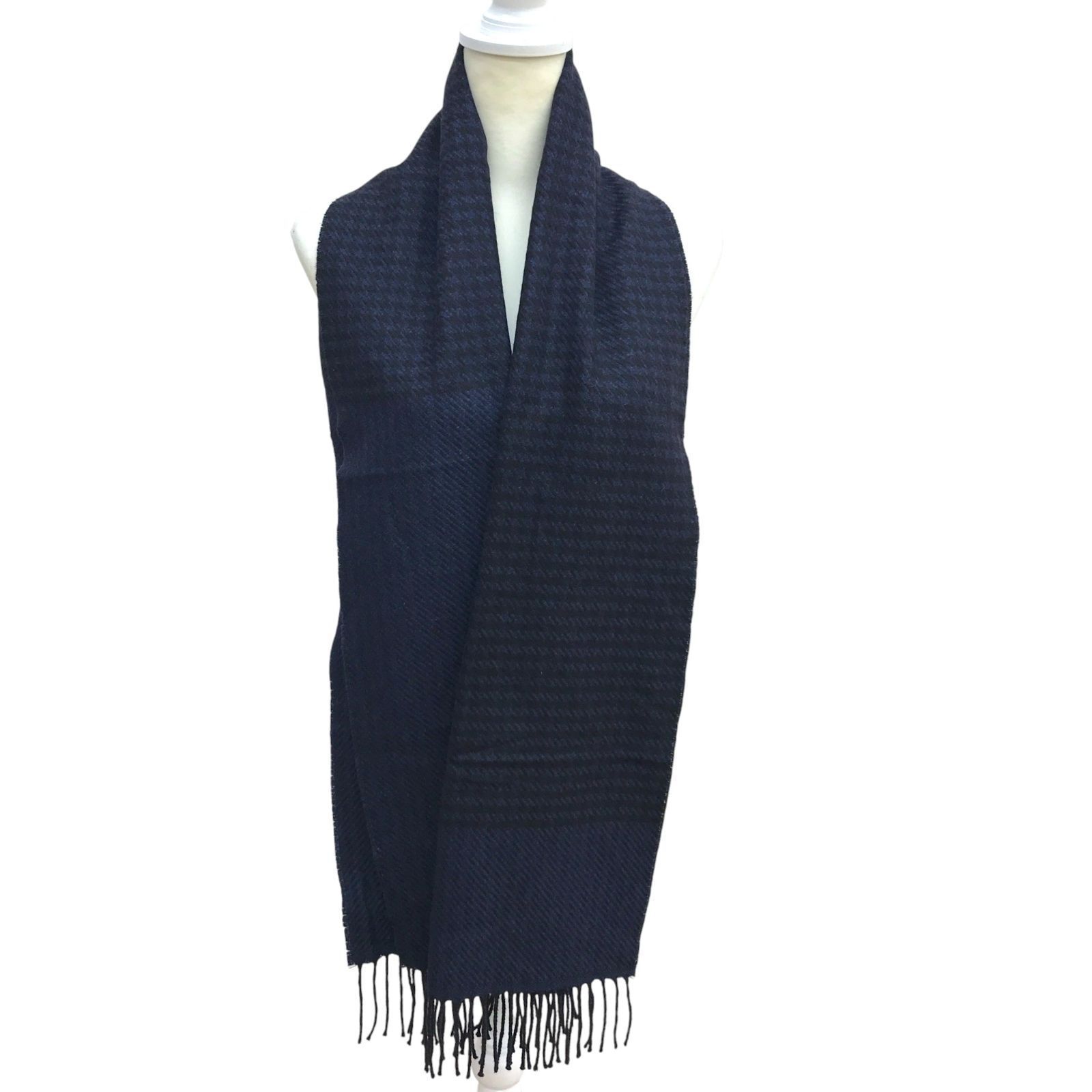 Z1551【美品】dunhill ダンヒル ストール マフラー ショール 紺×黒