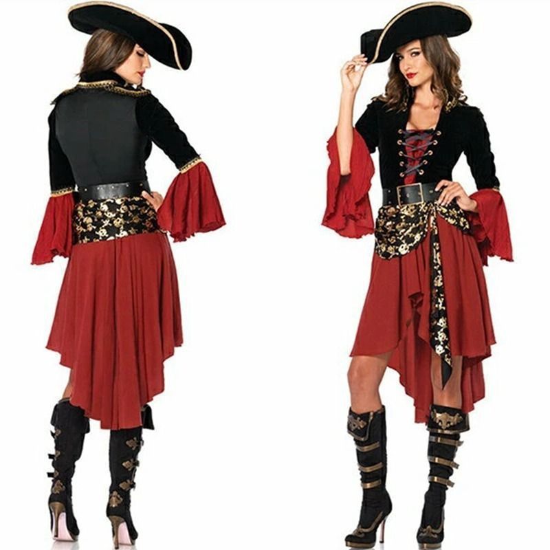 パイレーツ オブ カリビアン 仮装 ハロウィン コスチューム 海賊 ウィッチ 巫女 舞台演出服 コスプレ衣装 魔女 レディース ジャック船長 キャプテン Jack Sparrow風 ドレス ワンピース xzzhang683