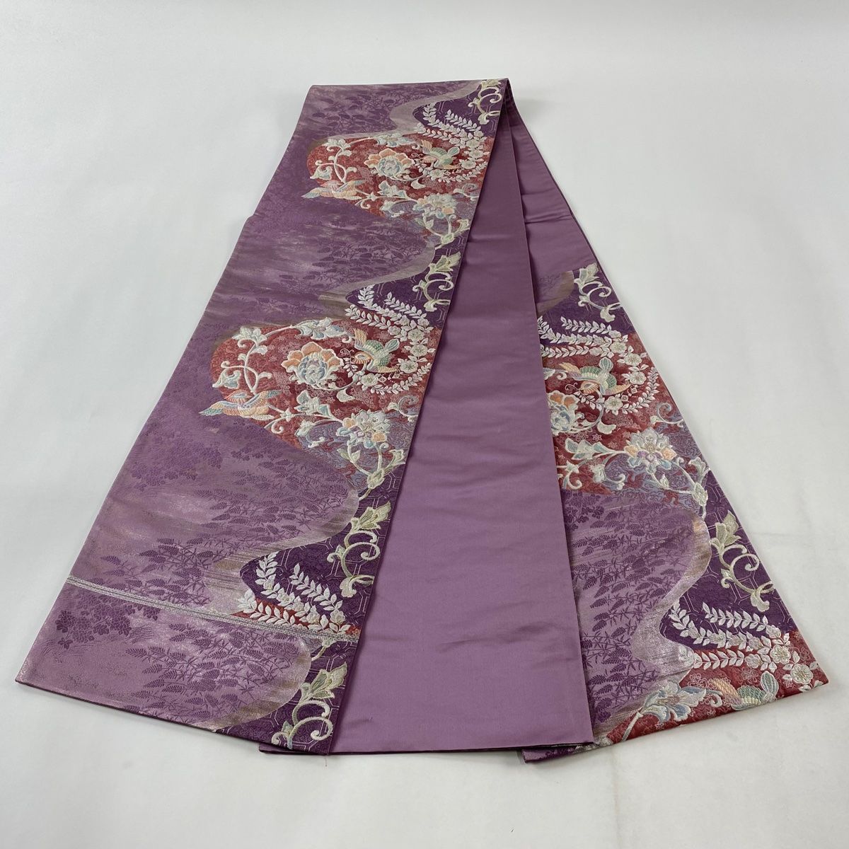 ★専用★美品 袋帯 リバーシブル ココアブラウン 千鳥 長さ4m50cm 正絹 中古】 おしゃれ袋帯 リサイクル 正絹 フォーマル ブラウン 個性