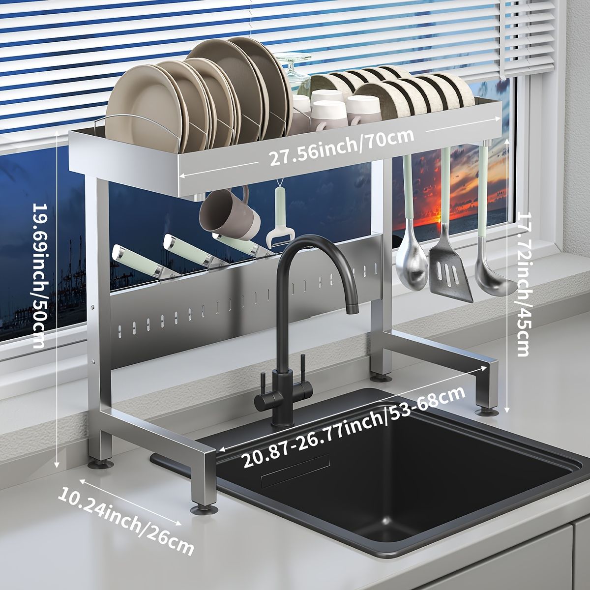 シンク上を有効活用 伸縮式ステンレス製食器ラック