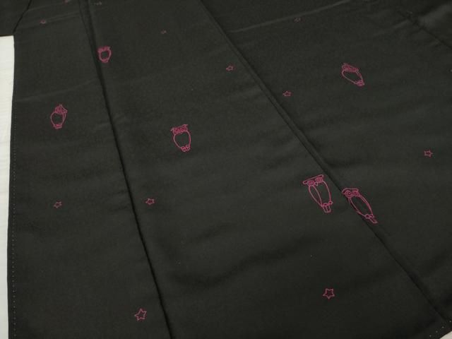 平和屋着物○上質な小紋 ミミズク フクロウ 星 黒地 正絹 逸品