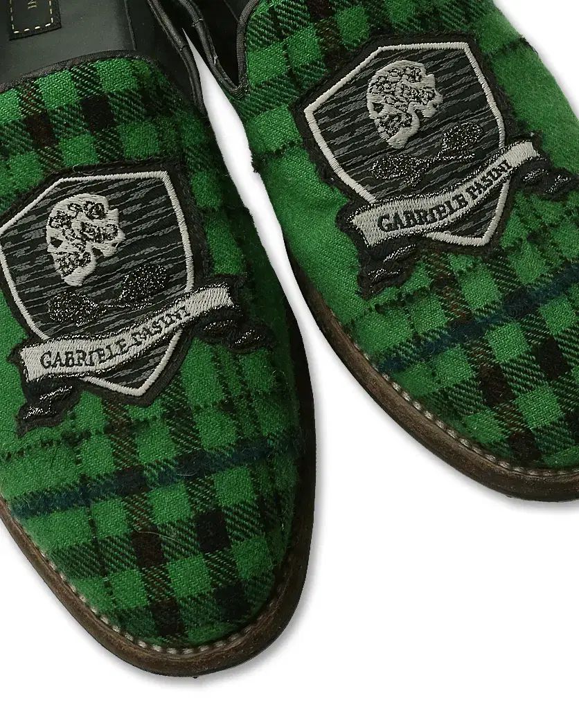 Gabriele Pasini グリーン CHECK エンブレム ローファー