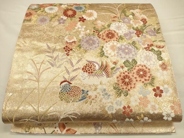 平和屋着物◎六通柄袋帯 唐織 舞鳥花蝶文 金糸 正絹 逸品