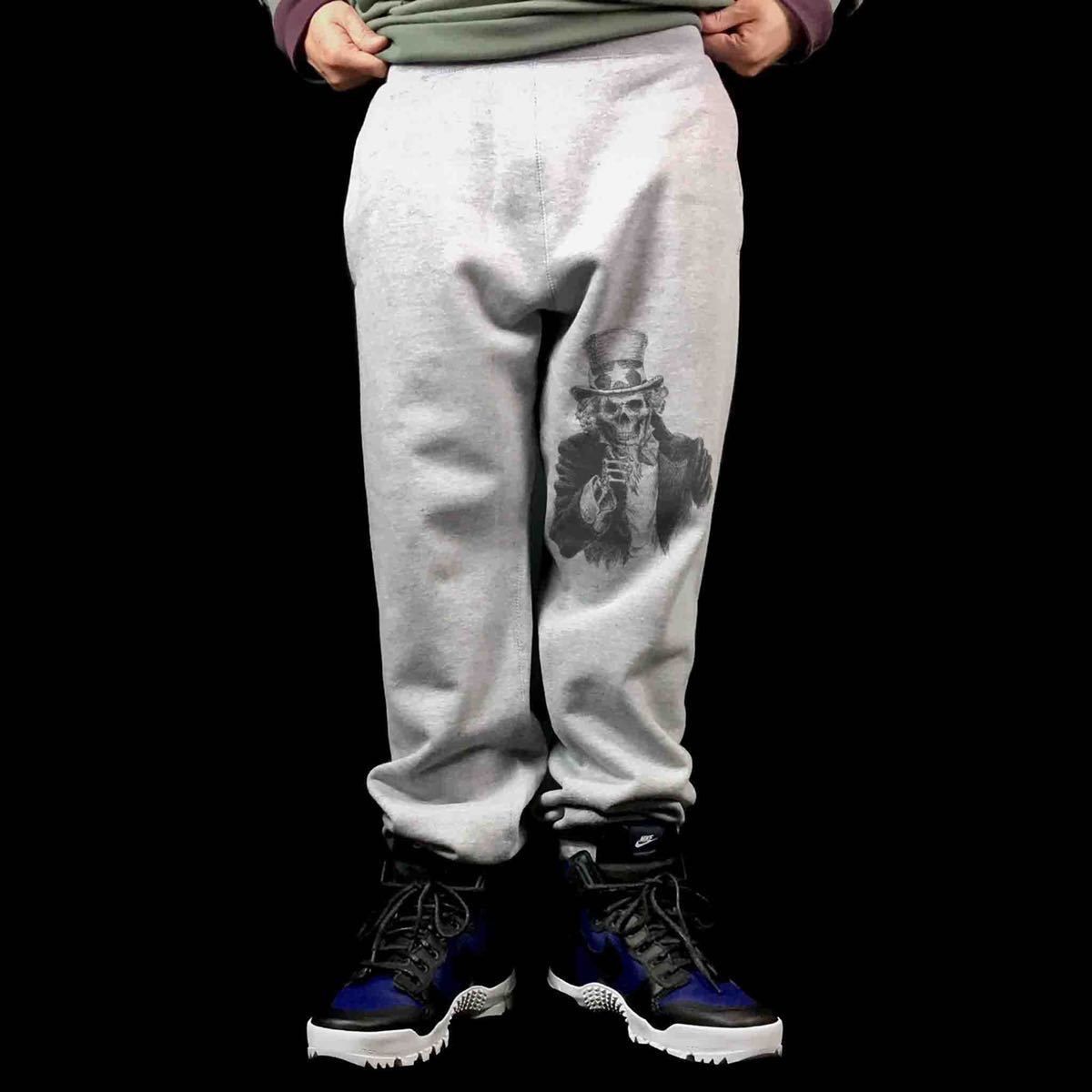 オリジナル スウェットパンツ アンクルサム アメリカ シルクハット ドクロ 骸骨 指差し スウェットパンツ S M L XL タイト ジャスト 大きい ビッグ オーバーサイズ メンズ レディース ユニセックス ピンククリーム