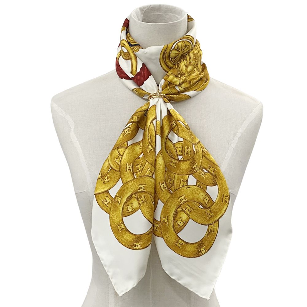 シャネル CHANEL スカーフ レディース ブランド ココマーク シルク ホワイト マルチ 大判