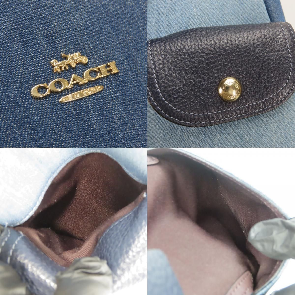 中古】 コーチ ショルダーバッグ C2830 デニム レザー インディゴ  