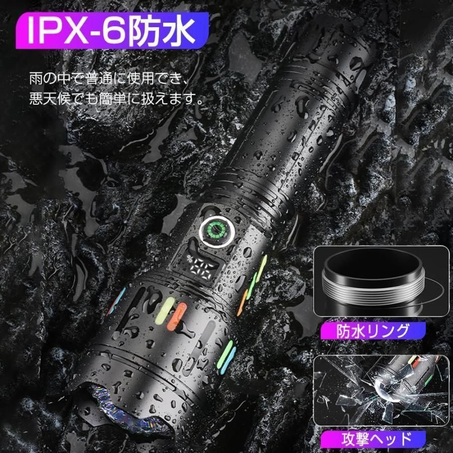 ディジタル電気量 懐中電灯 led 強力 軍用 最強 750000ルーメン 超高輝度 明るい ペンライト Type-C USB充電式 ledライト 9000M 超長遠射 防水 作業灯 OLIVEOS_COM_TR
