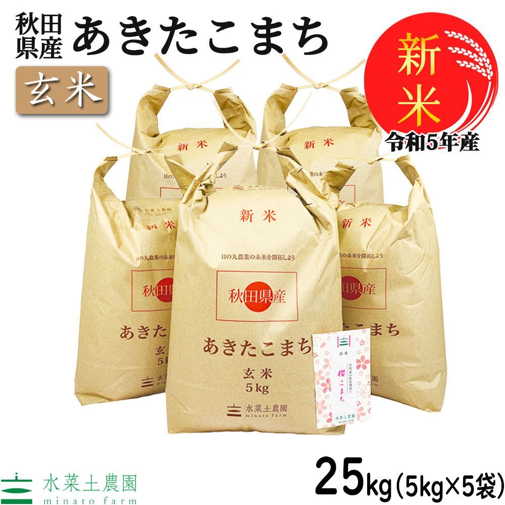 米　新米　お米　25kg（5kg×5袋）あきたこまち　令和5年産　玄米　メルカリ　秋田県産　古代米お試し袋付き