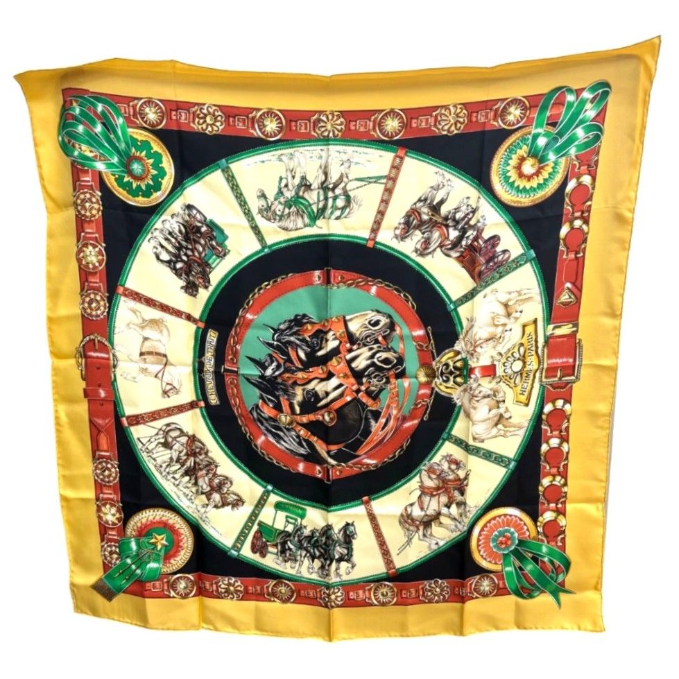 HERMES エルメス スカーフ カレ90 CHEVAUX DE TRAIT 輓馬 シルク