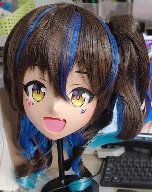 ハーフマスク 眼球付き カツラ付き NO.45 樹脂製 ヘッドロリータ人形 コスプレマスク 変身 仮装 着ぐるみ 二次元美少女