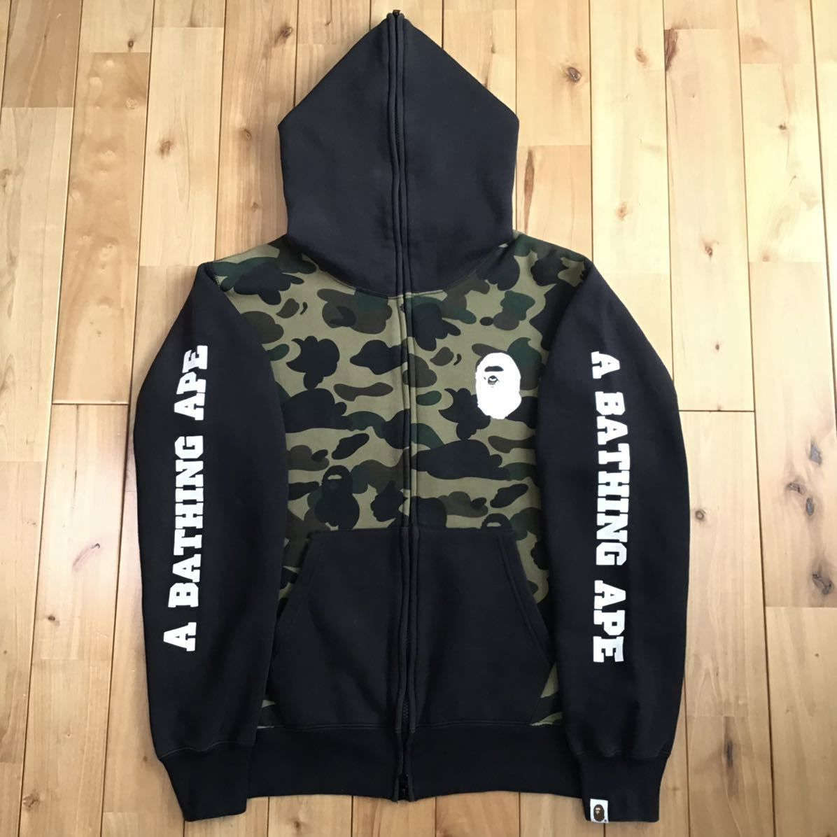 BAPE 1st camo green × Black フルジップ パーカー 1st camo green × Black フルジップ パーカー Lサイズ a bathing ape