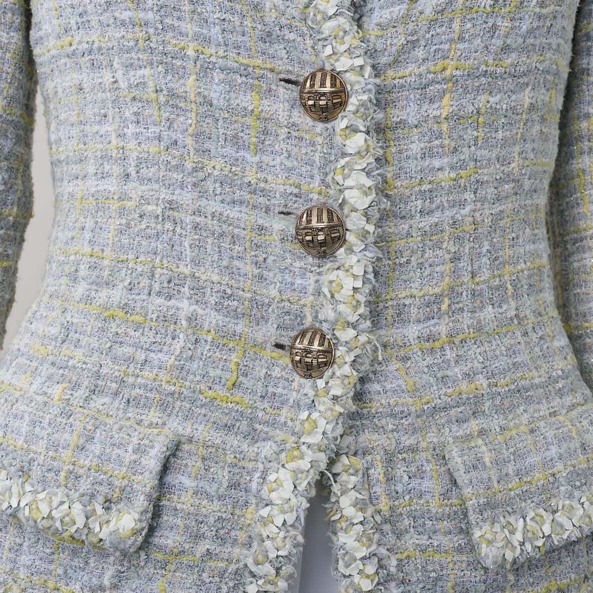 返品可】CHANEL シャネル ココボタン ツイード ノーカラー ジャケット 