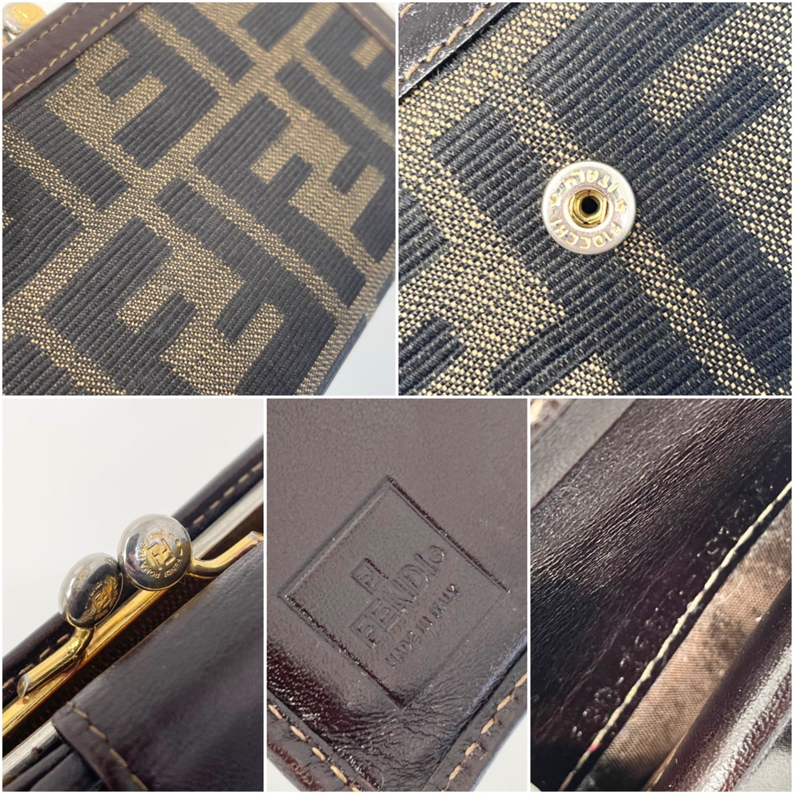 Fendi ズッカ柄二つ折り財布 キャンパスブラウンがま口コンパクトレディース FENDI フェンディ 二つ折り財布 がま口 ズッカ柄 キャンバス FF