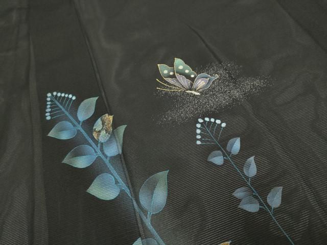 平和屋着物○訪問着 草花文 暈し染め 黒地 金彩 正絹 逸品 CAAS7225yc