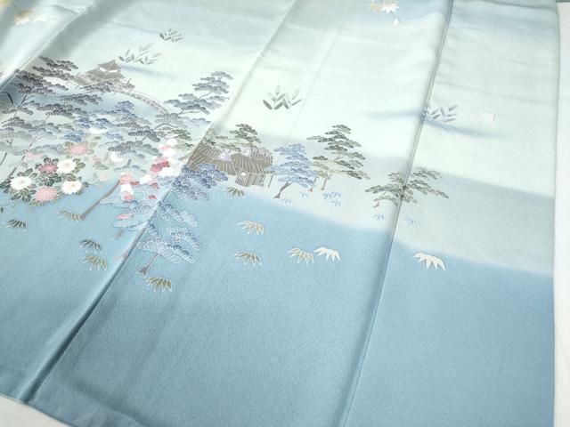 平和屋着物○訪問着 流水松竹梅渡り橋風景文 暈し染め 金彩
