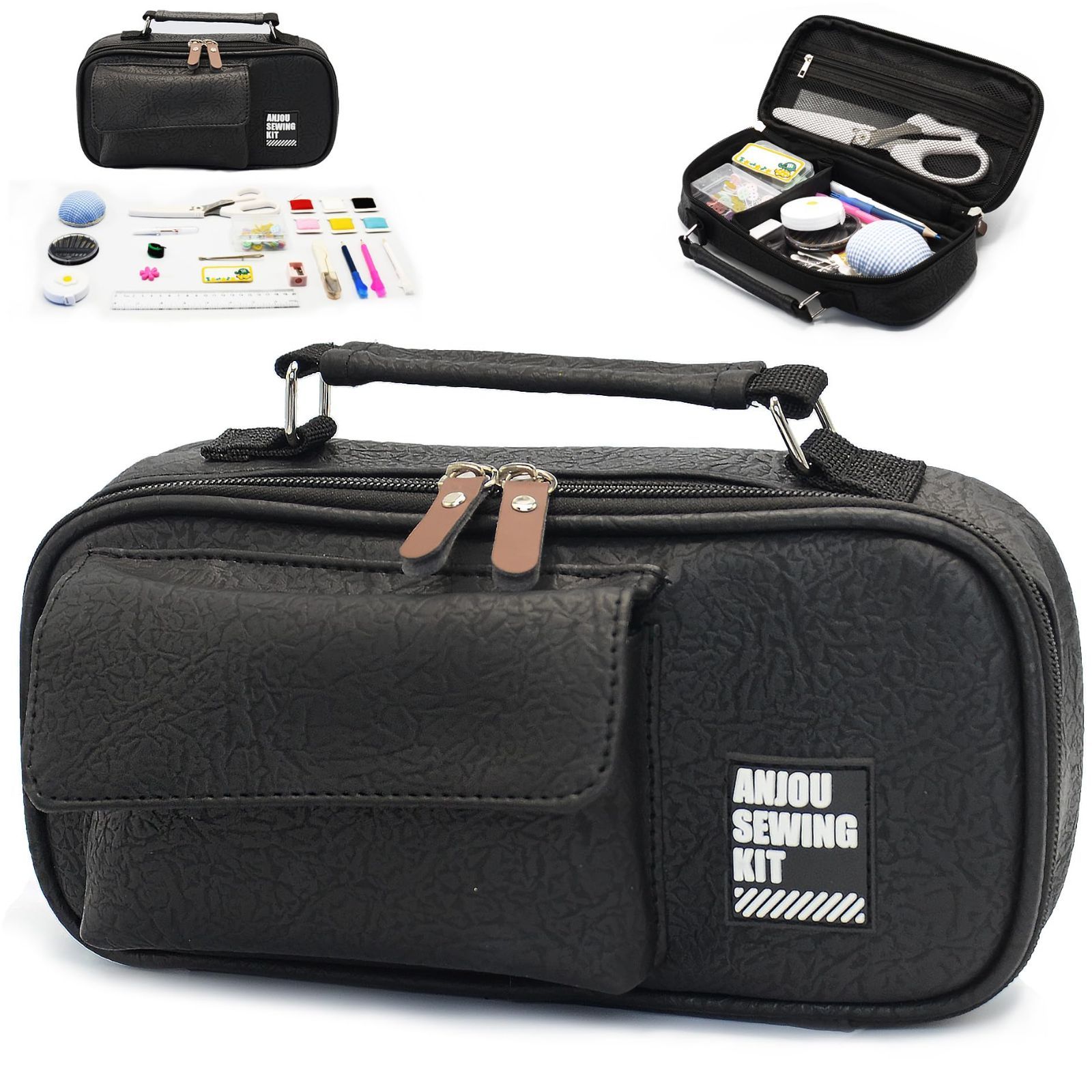 新品 裁縫セット 小学生 男の子 女の子 さいほうセット ソーイングセット 裁縫道具 家庭用 学校用 手芸セット PU材質 携帯便利（PU-black）