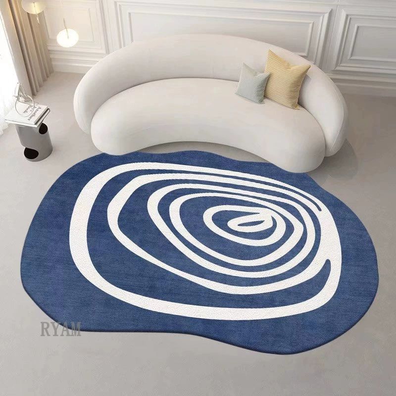 カーペット 敷物 北欧 120×180cm 140×200cm 幾何学模様 楕円 円形 おしゃれ ふわふわ インテリア 絨毯 じゅうたん 洗える 滑り止め付き マット ラグ シンプル ブルー 青 かわ