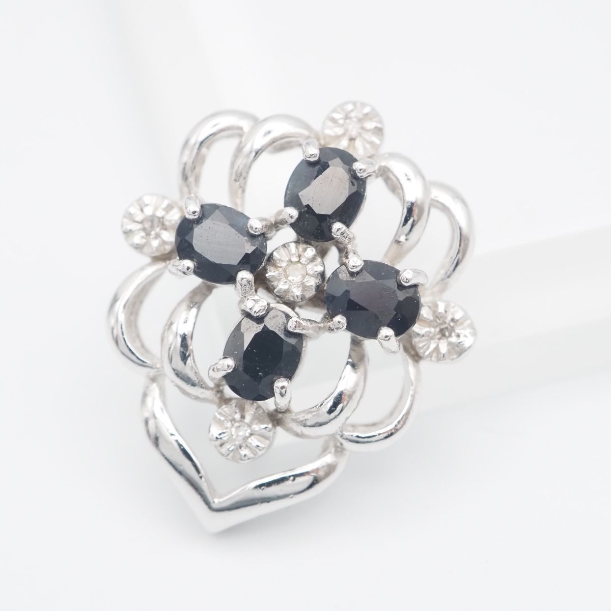 H100 サファイア? ブルースピネル? 2.00ct ダイヤモンド 0.02ct ペンダント トップ デザイン シルバー チャーム ヘッド 4月誕生石