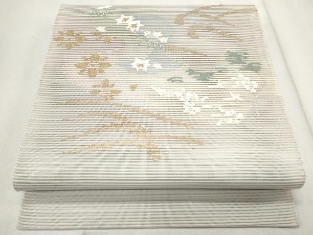 ▲507mn24▲夏帯 流水 幾何学 銀糸 金糸 名古屋帯▲美品 夏帯】名古屋帯 絽 流水 絹 銀糸 水色 ブルー 白 シルバー 631