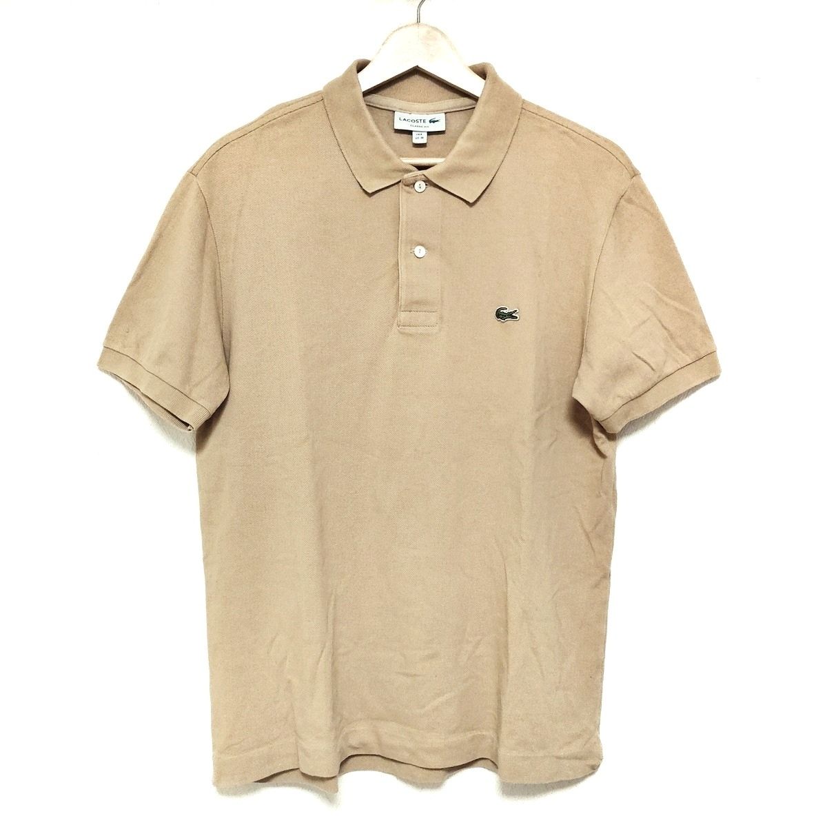 LACOSTE新品 ベージュ 五分袖ポロシャツ サイズ40 セール】 オーガニックコットン 肉厚パイル地半袖ポロシャツ