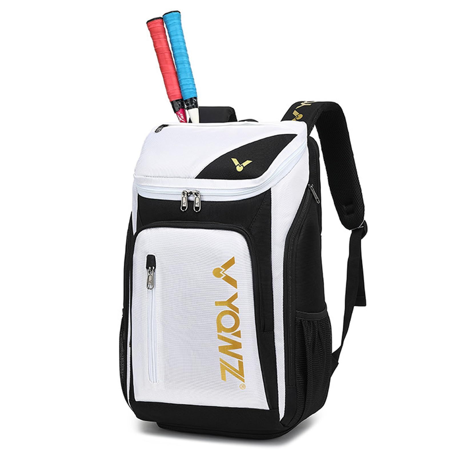 Color ホワイト FMAFNLY バドミントンラケットバッグ テニス ラケットケース バックパック スポーツ 3本収納 防水生地 靴収納 旅行用 型 大容量 ホワイト