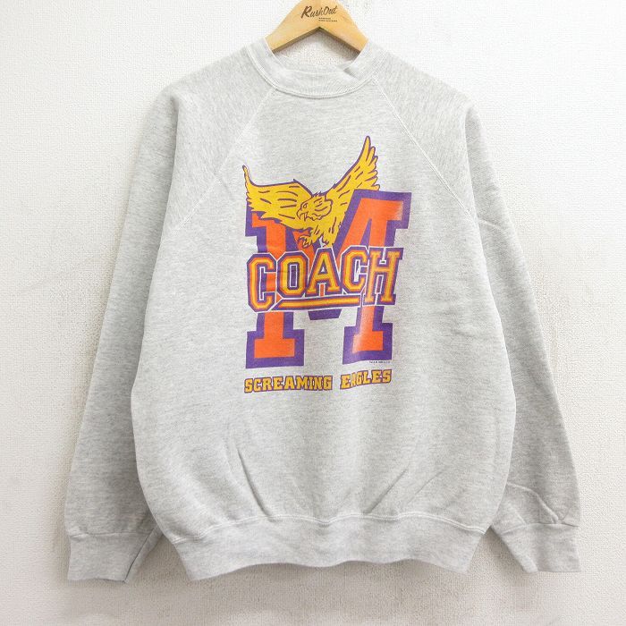 XL/古着 TULTEX 長袖 スウェット メンズ 90s COACH SCREAMING ラグラン クルーネック 薄グレー 霜降り 24sep14 中古 スエット トレーナー 