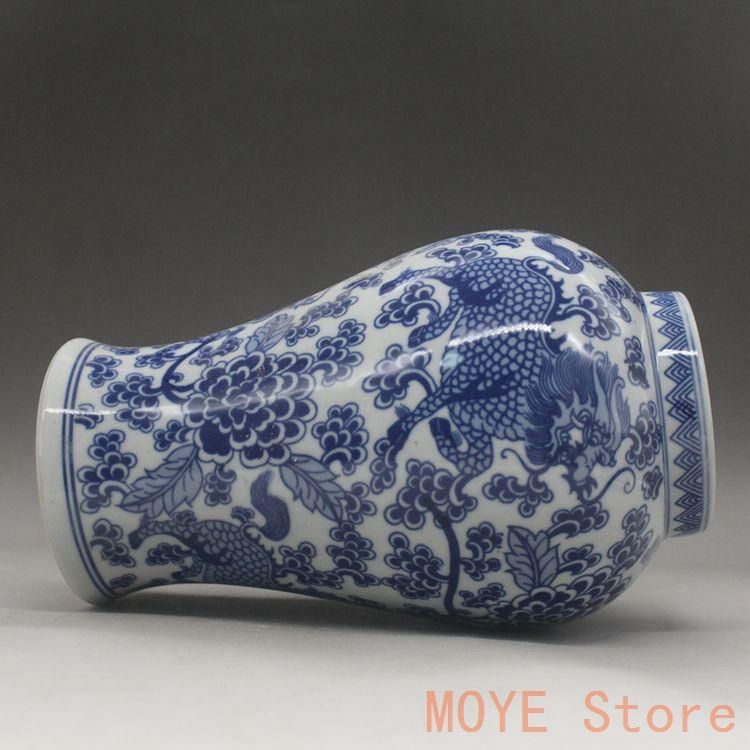 青花釉下彩麒麟花将軍缶 景徳鎮 陶磁器 装飾品 現代工芸品 美術