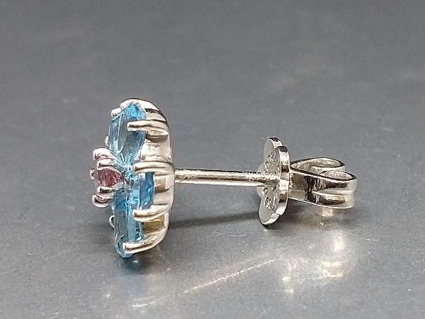 Ponte Vecchio ポンテヴェキオ K18WG フラワーモチーフピアス 片耳 ライトブルー ピンクストーン 花 水色石 桃色石 ブランドアクセサリー