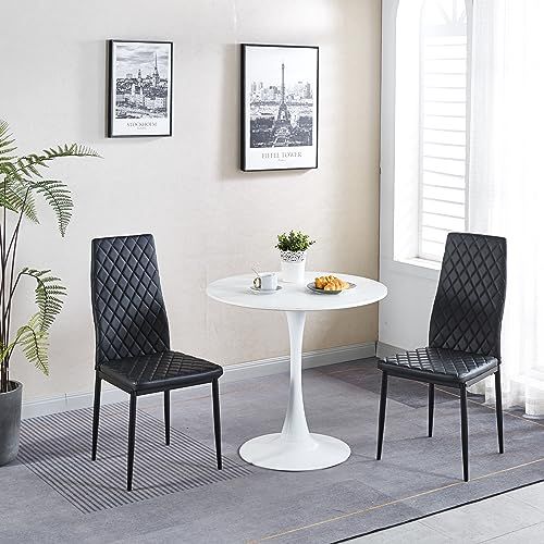 レトロ 菱形 北欧 食卓椅子 コンパクト イス 椅子 リビングチェア レザー ブラック-2脚 ダイニングチェア