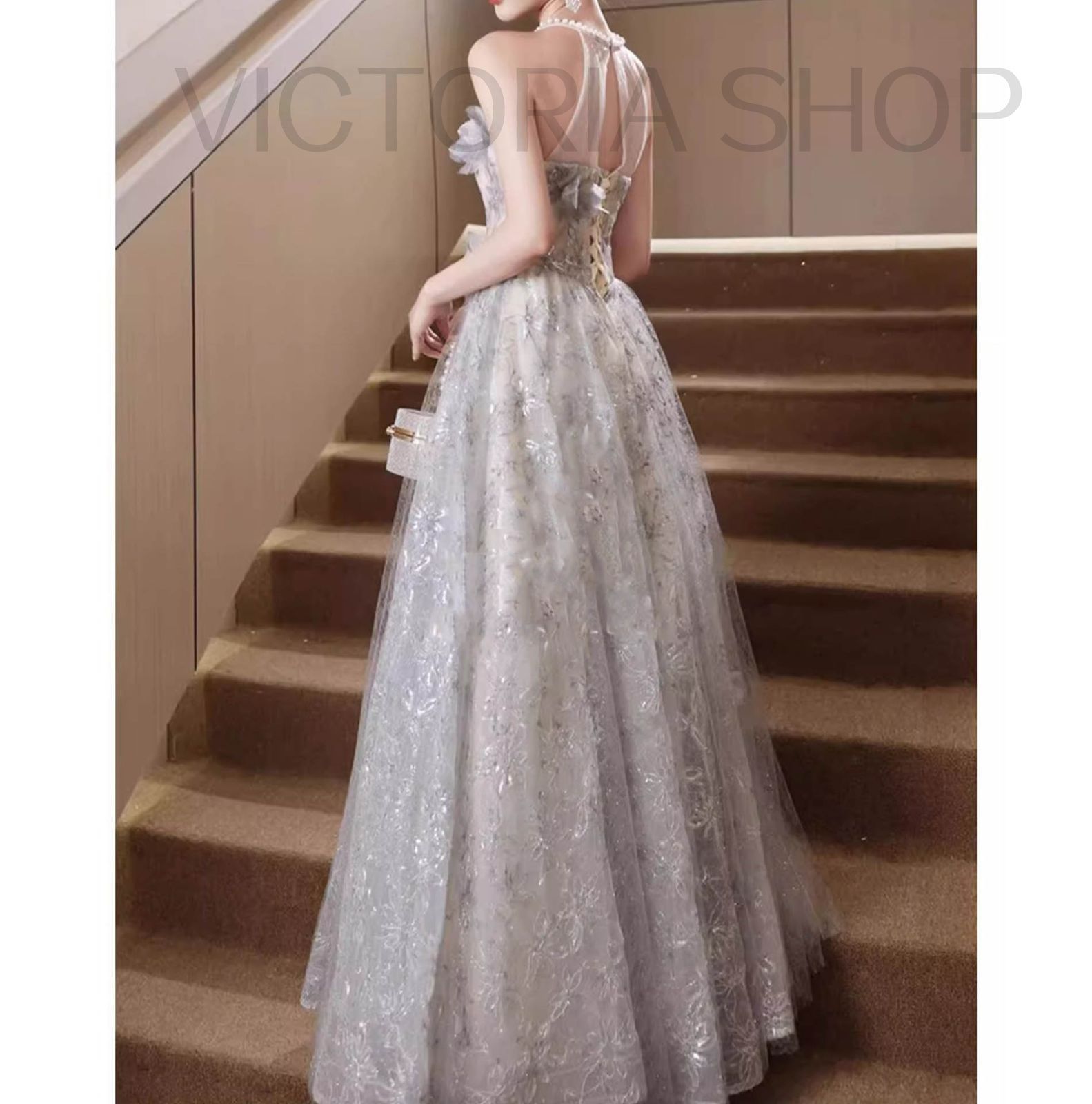 新しい♥ 2025 カラードレス ロング カラードレス 二次会 パーティードレス 編み上げ 花嫁 ウェディングドレス ウエディング 結婚式 演奏会 ホルダーネック ビジュー きらきら Aライン