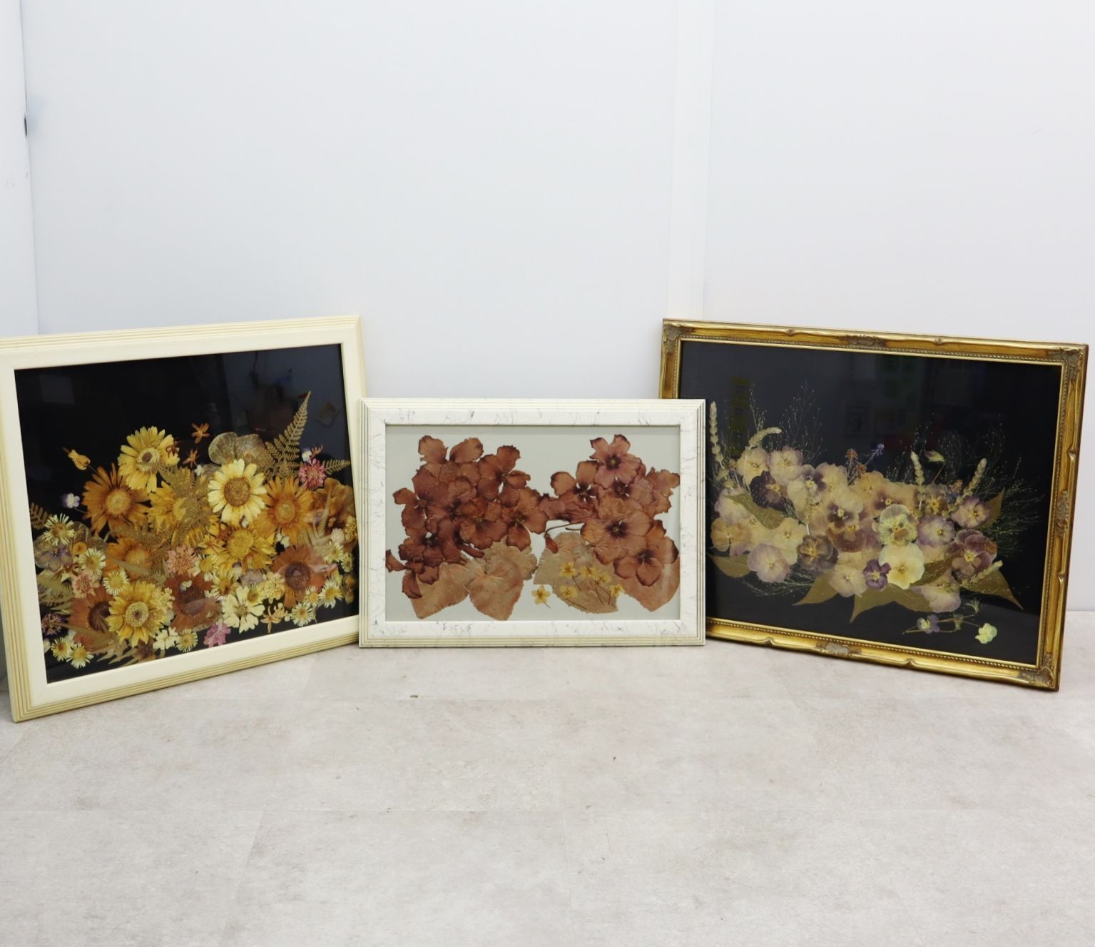 ヴィンテージ インテリア 3点まとめ｜押し花額｜  アートフラワー押し花｜  ハンドクラフト 　木製アクリル額入りP3348