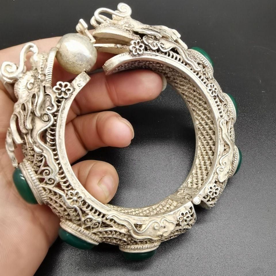 銅 細工 双龍戯珠腕輪 装飾品 現代工芸品 置物 - メルカリ