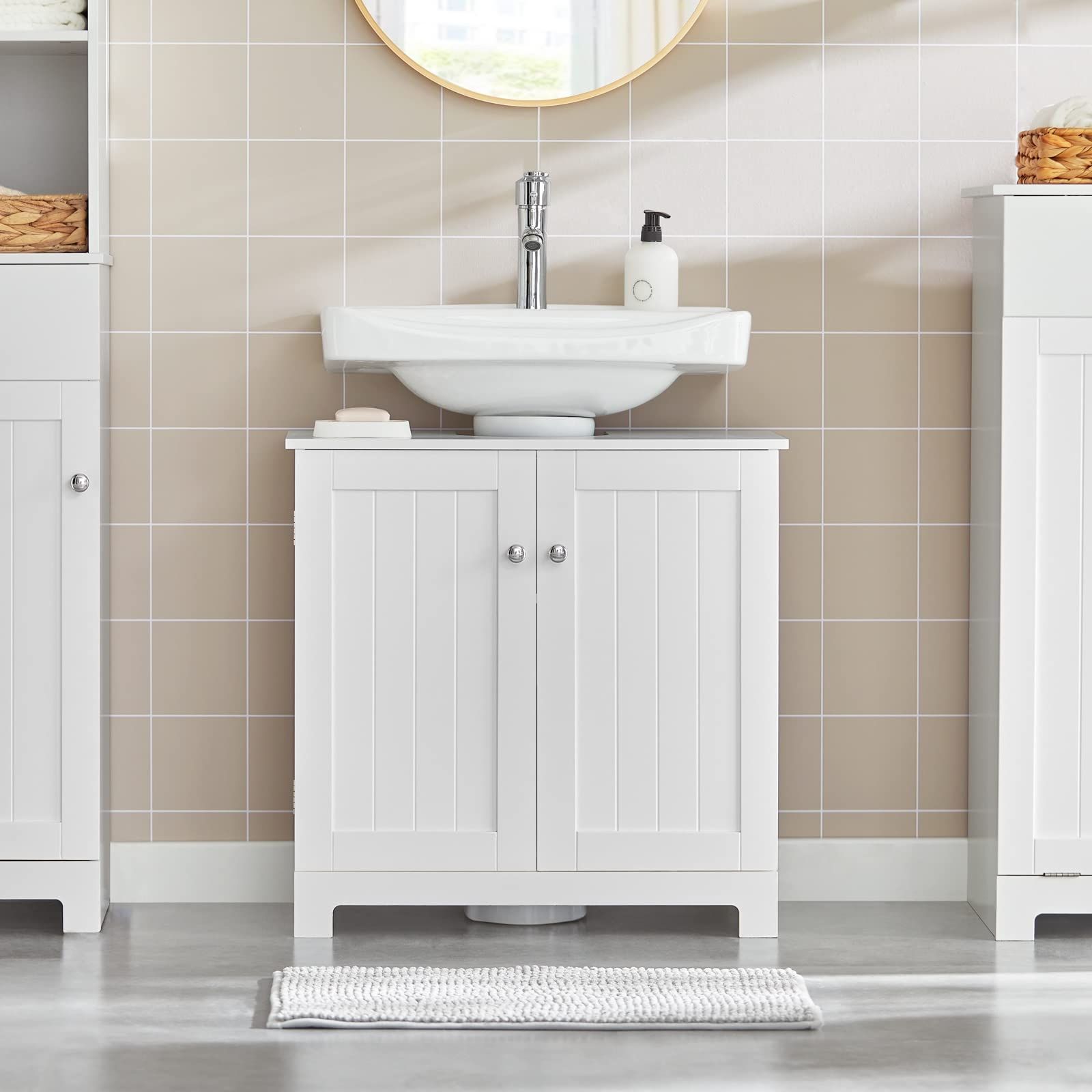 迅速発送 SoBuy 洗面台 洗面化粧台 洗面台下収納 幅60*奥行30*高さ60cm 洗面台 収納 キャビネット 洗面所 収納 BZR18-II-W|洗面ボールは付属されてない 別途でご ください