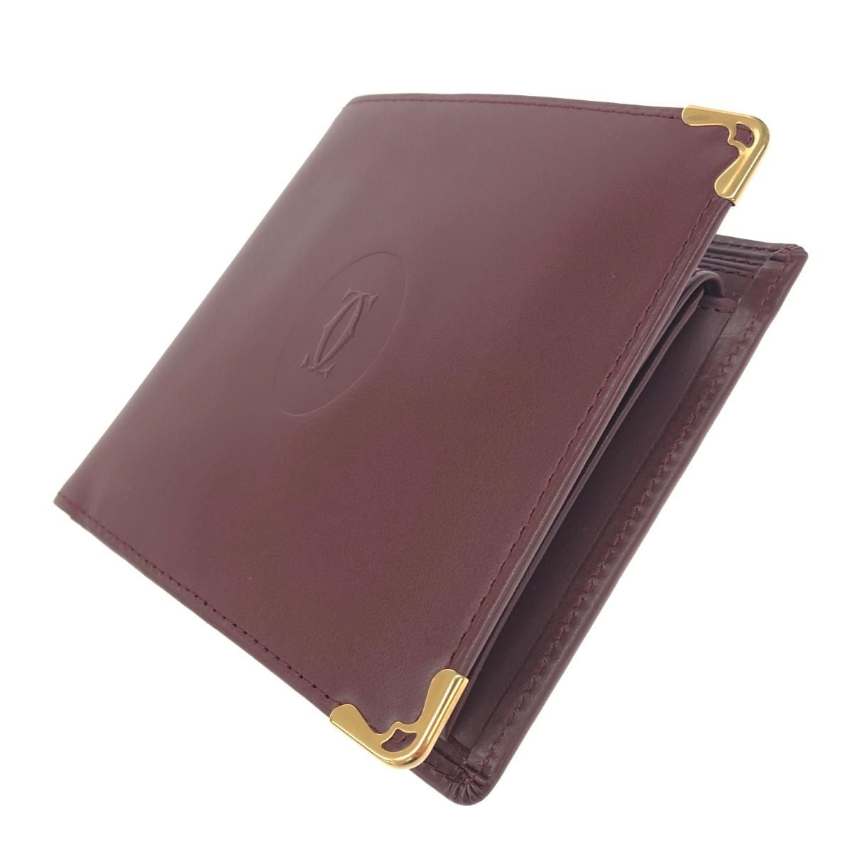 Cartier カルティエ 二つ折り財布 マストライン/レザー ボルドー ユニ