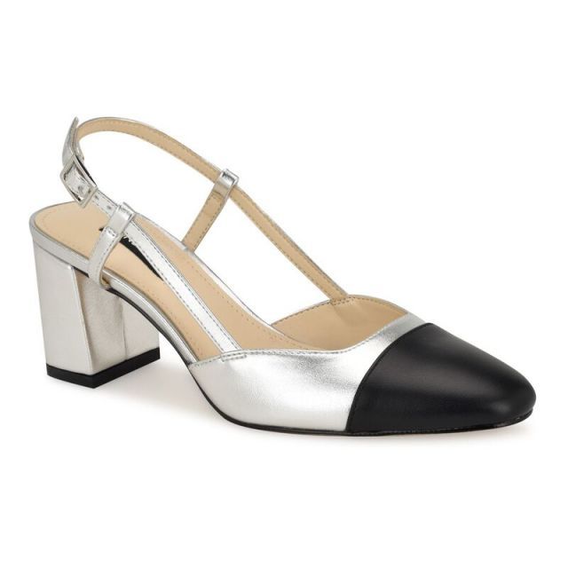 Nine West Women's Valda Dress Pumps - Square Toe Block Heel With Chain Detail